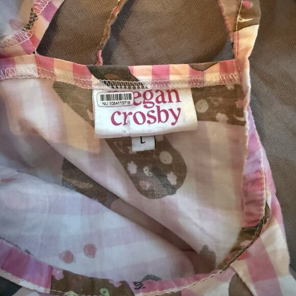 Megan Crosby Babydoll Dress Pink Gingham Cowboy Boots Print Size Large - Picture 7 of 12